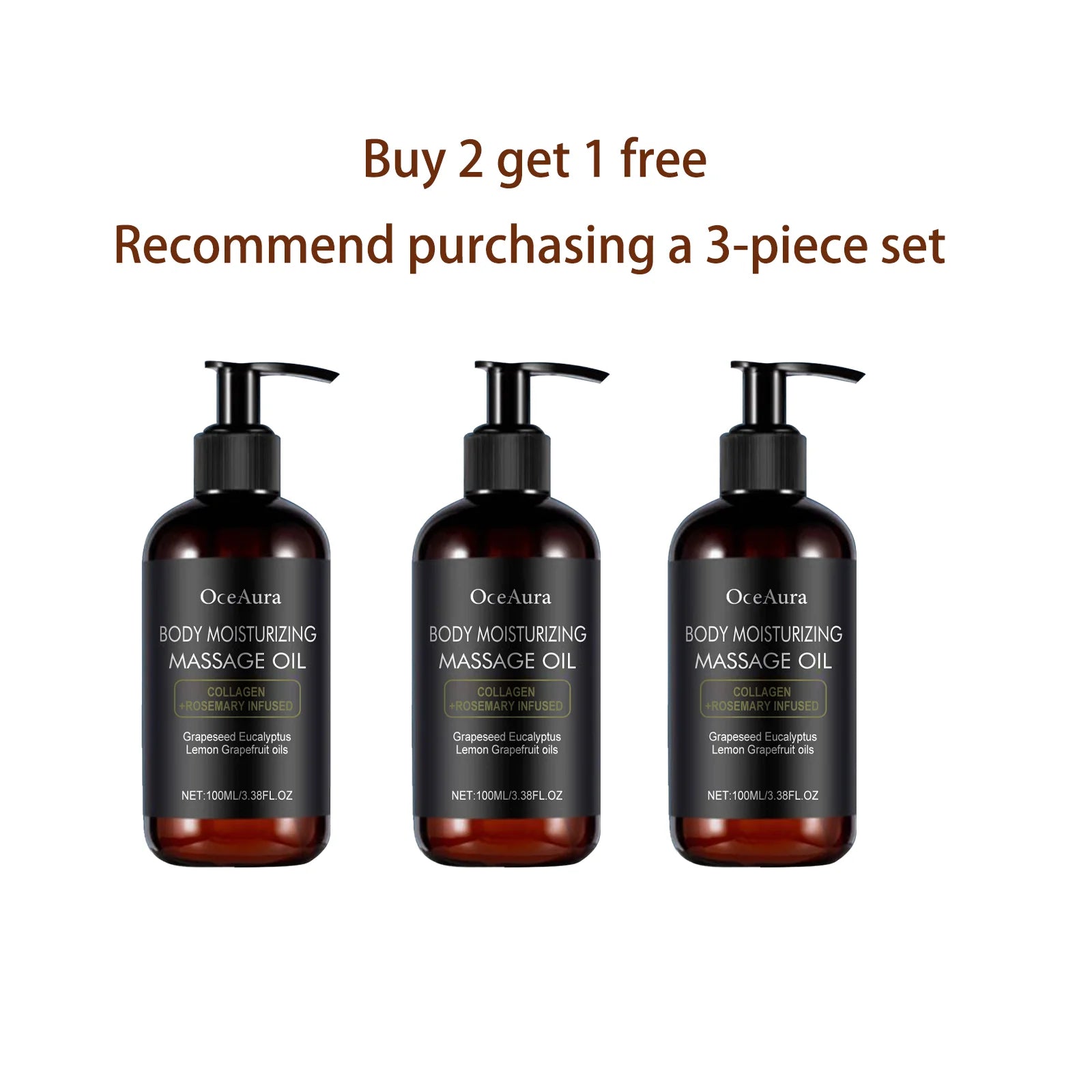 Oceaura Body Moisturizing Massage Oil Collagen Rosemary Infused Light Qme 100ml x3