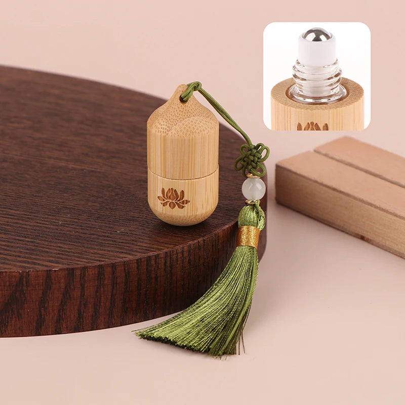 Essential Oil Pendant Bamboo Roller Empty Bottle Skincare Containers Qme Green