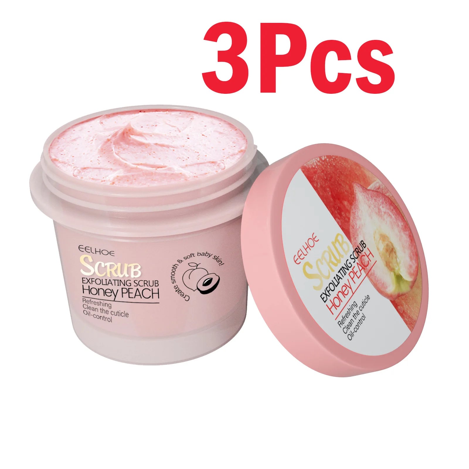 Honey Peach Body Scrub Cream Deeply Cleansing Exfoliating Scrub for Smooth & Glowing Skin Dead Skin Removal Moisturizing Qme 3 x 100g Boxed
