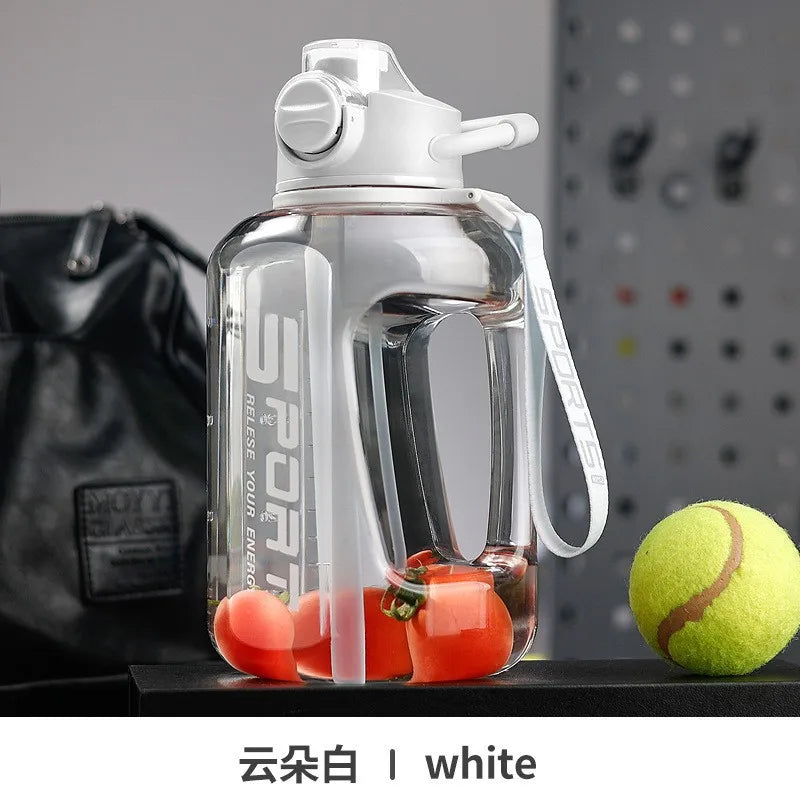 Extra Large Capacity Sports Fitness Straw Water Bottle Qme WHITE