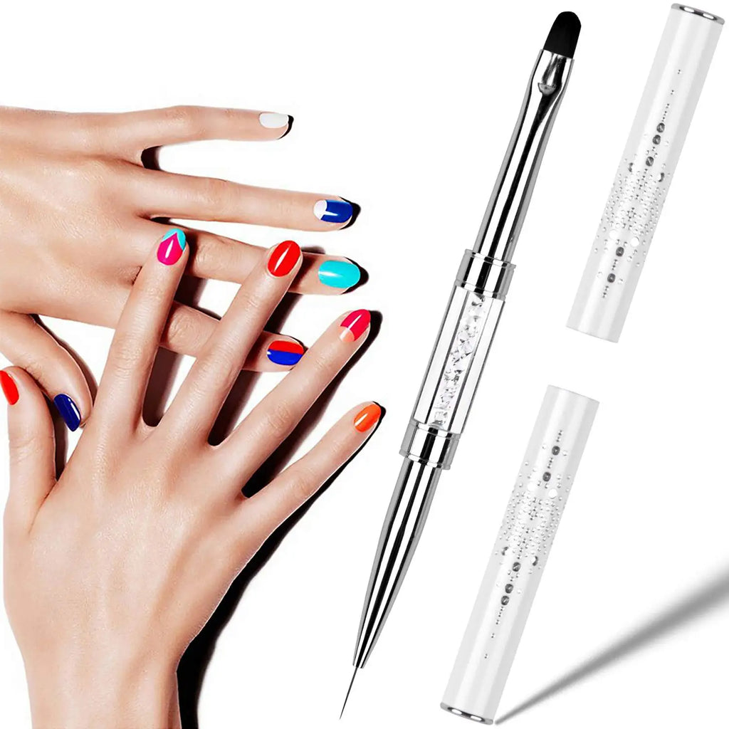 Dual-ended Nail Design Brush Rhinestone Handle UV Gel Nail Brush Professional Nail Art Tools Qme