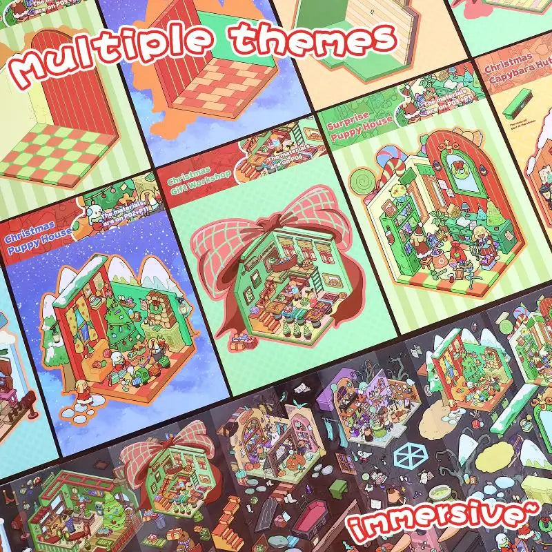 Cartoon Christmas Miniature Scene Diorama Stickers DIY Handmade Qme