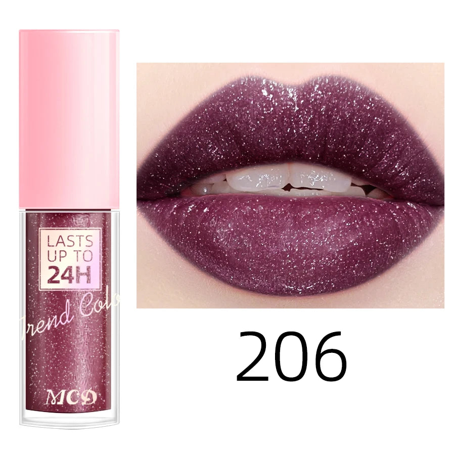 18 Colors Glitter Lip Glaze Long Lasting Gloss Waterproof Liquid Qme 206