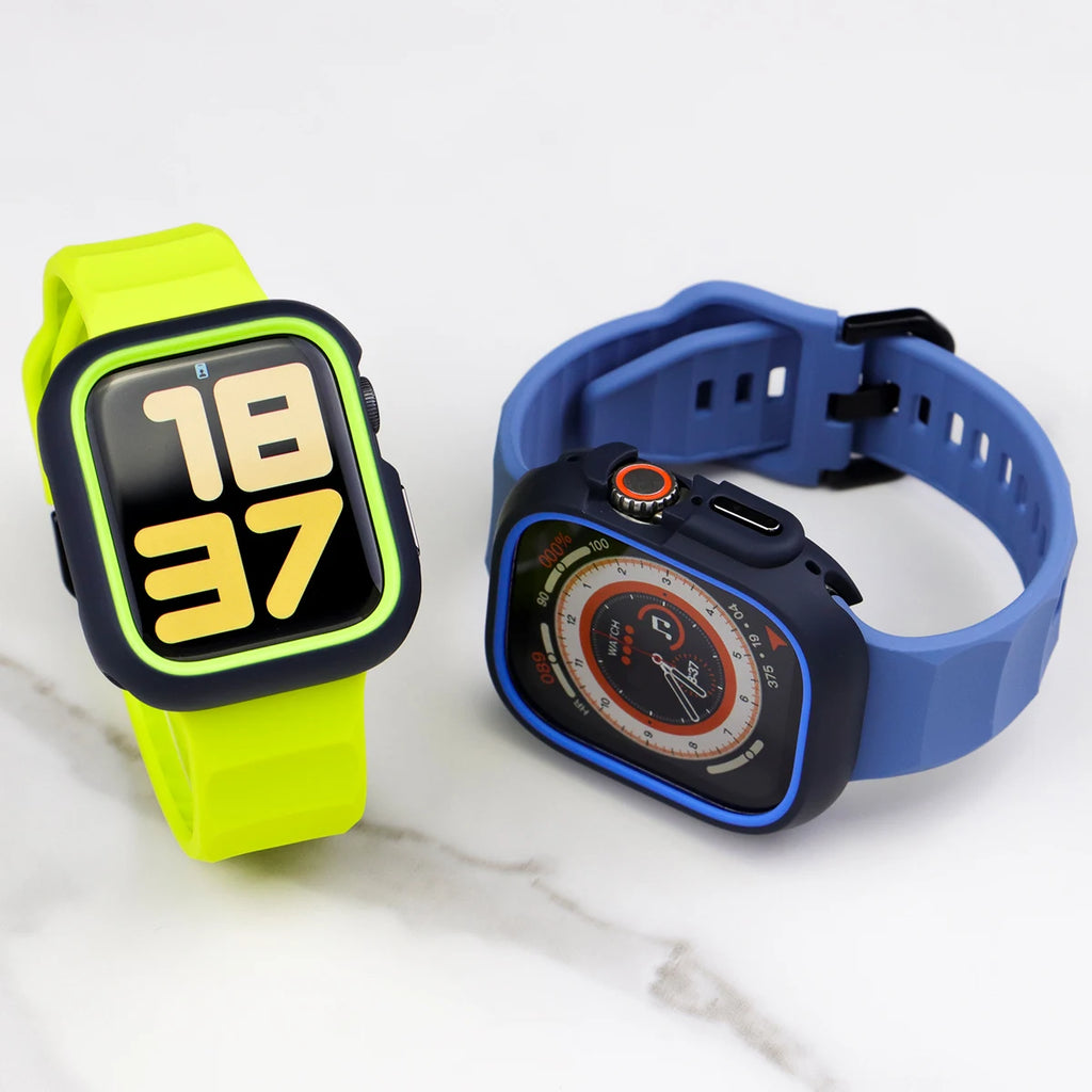 Silicone Sport Strap+Case for apple watch 9 8 7 6 SE 5 Ultra 2 Belt Bracelet Iwatch Series 49mm 45mm 41mm 44mm Protective Cover Qme