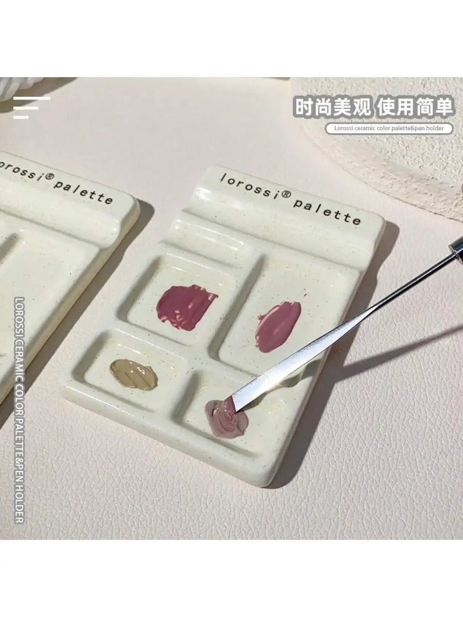 Nail Art Palette Pen Holder Ceramic Polish Glue Watercolor Mixing Qme