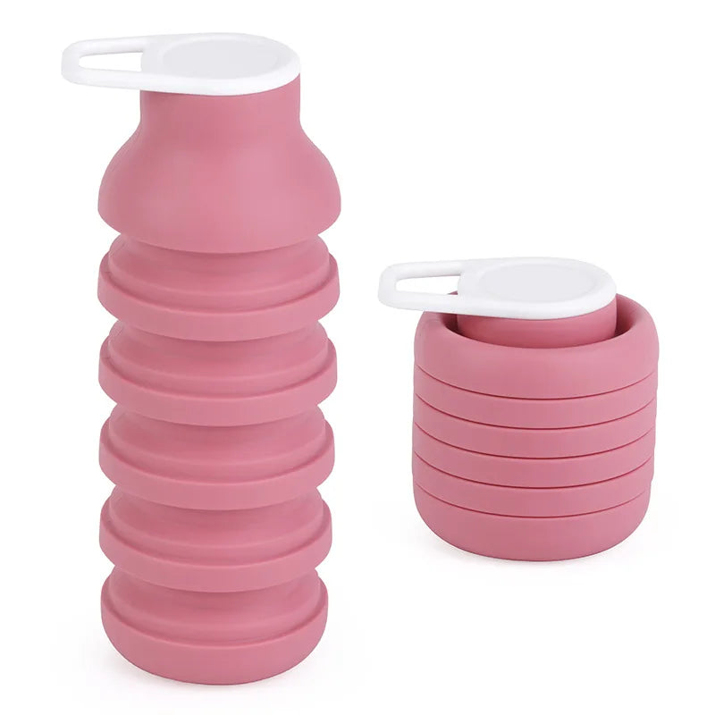 Silicone Collapsible Outdoor Travel Sports Water Bottle Qme Pink