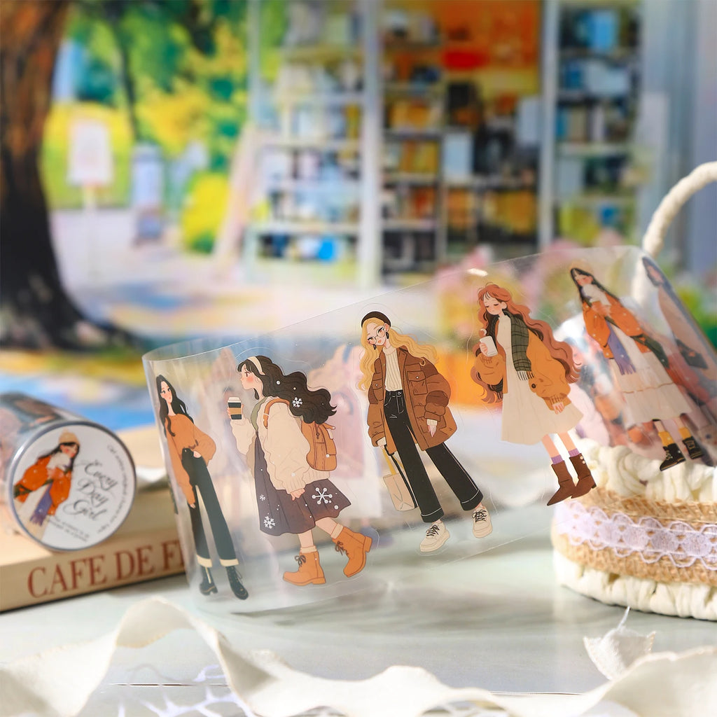 1 Roll Fashion Girl Stickers 4 Seasons Outfit DIY Scrapbook Journal Washi Tape for Phone Case Notebook Decoration Cute Stationer Qme