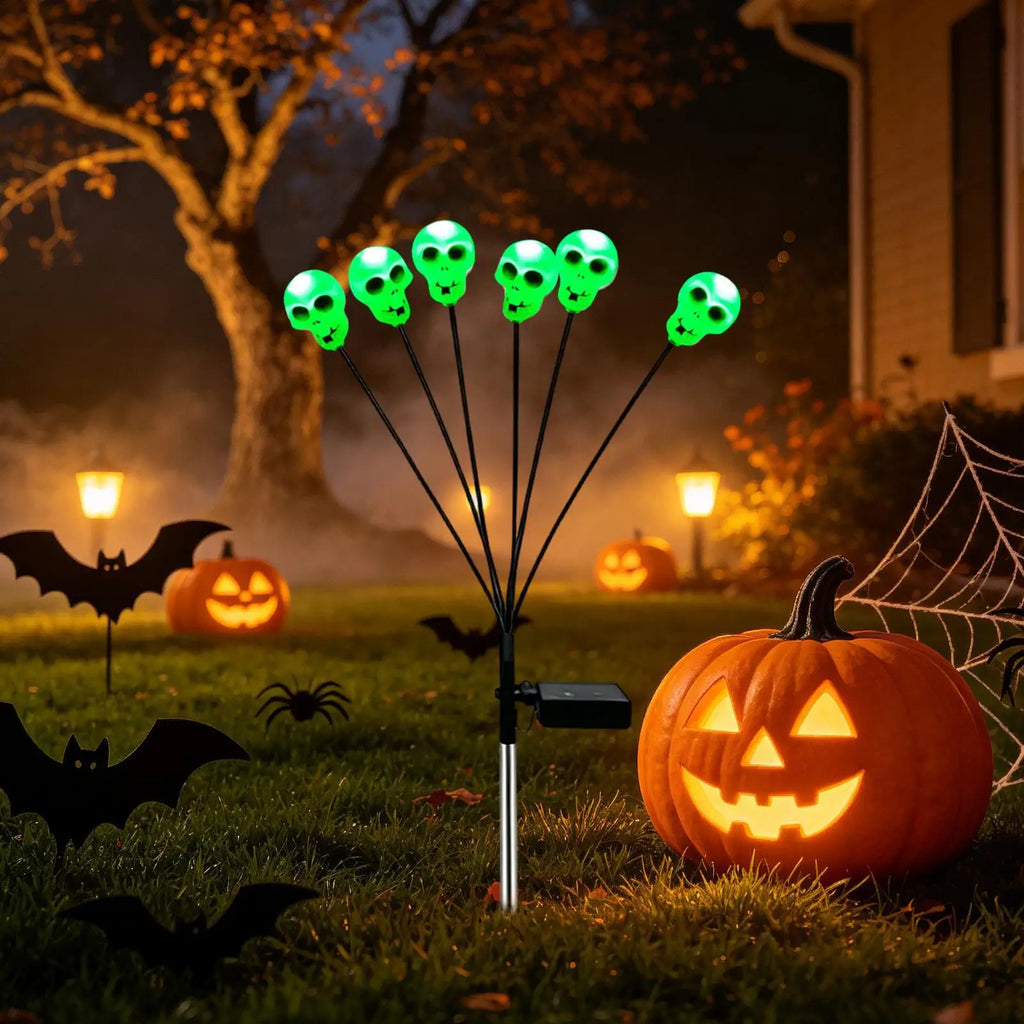 Solar Powered Skull Lights 6 LEDs Waterproof Decorative Stake Lamp Qme