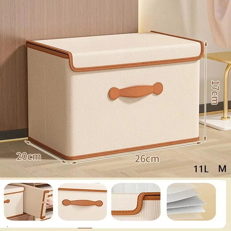 Clothes Blankets Storage Basket Clothes Storage Box with Lid for Household Use Wardrobe Underwear Storage Box Organizing Boxed Qme 11L Beige
