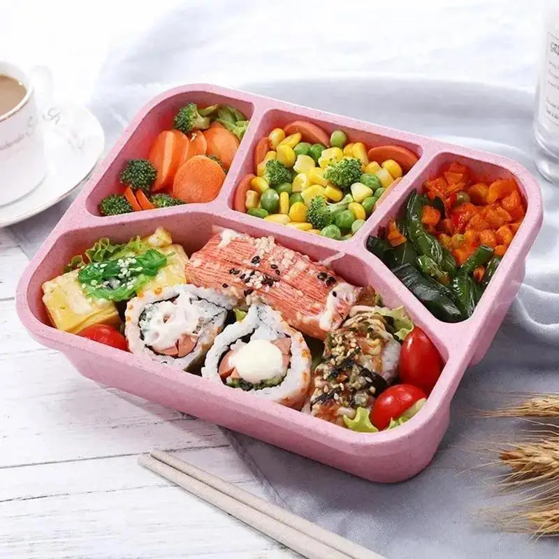 Bento Box Lunch Box Adult LunchBox Containers For Toddler Kids Adults 4 Compartments Fork Leak-Proof Microwave Dishwasher Qme