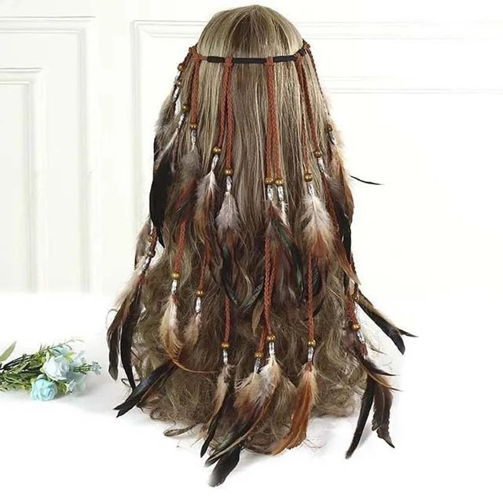 Synthetic Braided Cord Boho Feather Headpiece Vibrant Orange Plumage Adjustable Slide Bead Tribal Hair Extension Secure Fit Band Qme Original Color