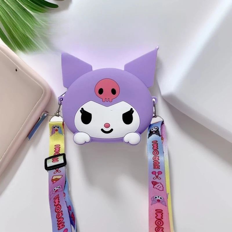 Hello Kitty Kuromi Cute Silicone Coin Purse Fashionable Shoulder Bag for Outings and Trips Qme
