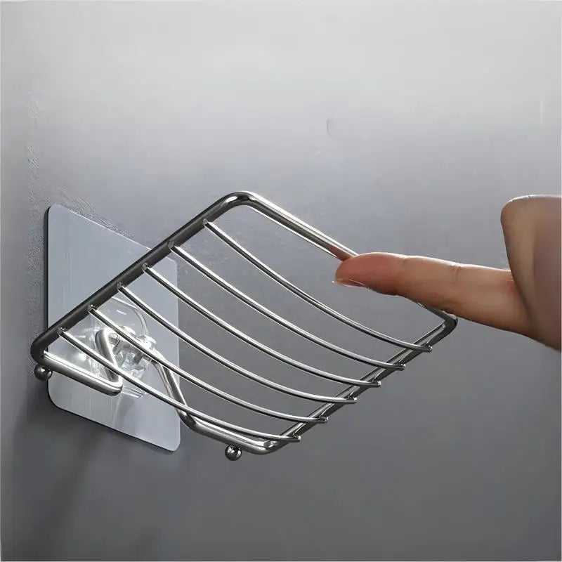 1pc Stainless Steel Soap Rack Soap Box Light Luxury Shelf Punch-free Nail-free Bathroom Single Layer Drain Wall Hanging Qme