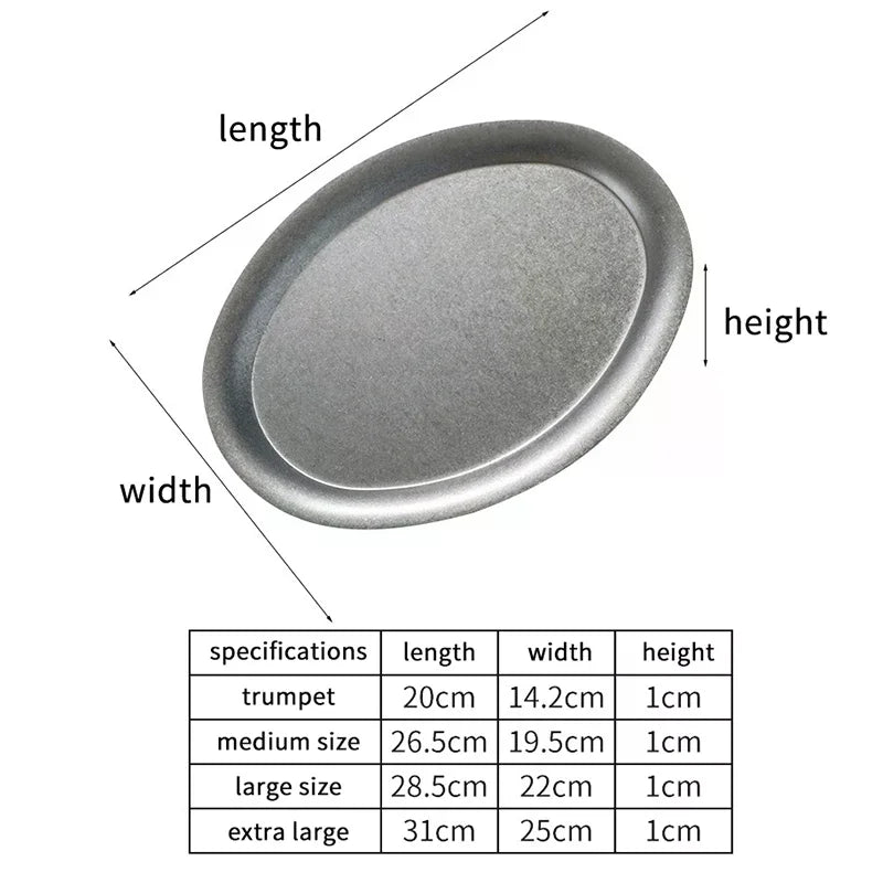 1 Pcs Japanese Vintage Oval 304 Stainless Steel Restaurant Plate Dessert Tray Kitchen Tableware Qme