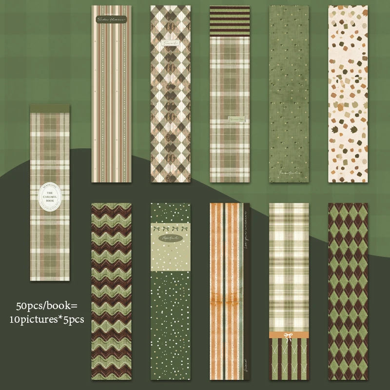 Caramel Retro Plaid Long Sticky Notes, Writable Memos, Junk Journal Base Paper, Great for Office and Study Use. Qme D