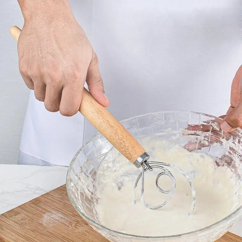 Stainless Steel Dough Whisk With Smooth Wooden Handle Sourdough & Bread Mixing Danish Dough Whisk Bread Tools Qme