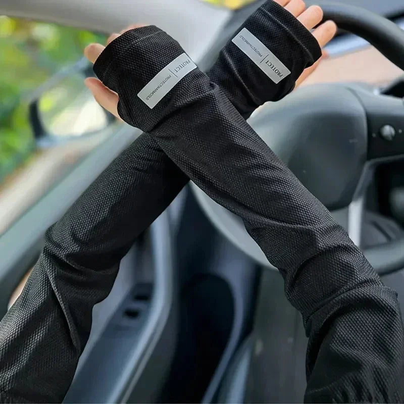 Summer Unisex Cycling Sleeve Cooling Arm Sleeves Anti-sunburn Sunscreen Sleeves Uv Sports Safety Fitness Long Sleeves For Arm Qme black