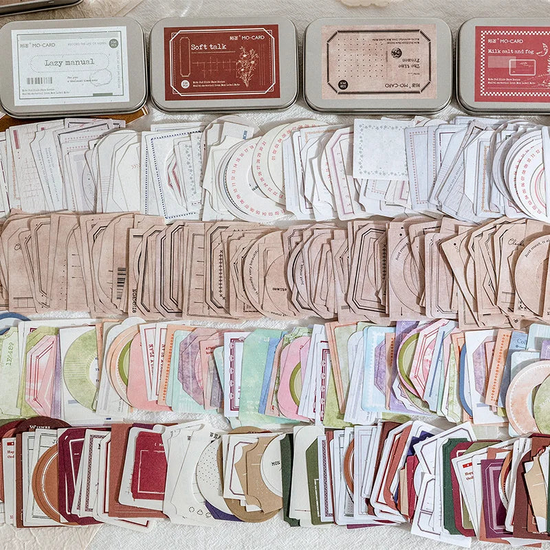 150 pcs Lron box labels Sticky note paper base border color collage message memo Decorative Wild Retro INS Style Craft Supplies Qme