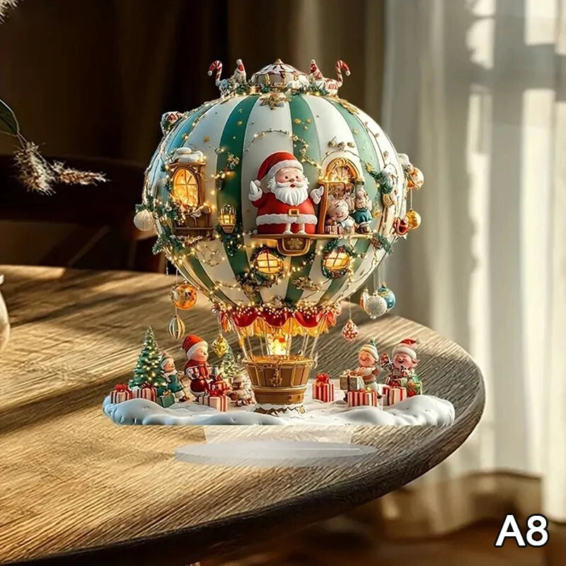 2D Flat Acrylic Christmas Desk Decor Base Snowman House Rotating Qme A8