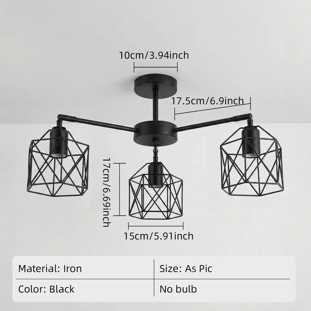 Black Iron Cage Luminaires Loft Vintage Ceiling Lights Kitchen Bedroom Living Room Study Chandelier Lighting fixtures Qme black