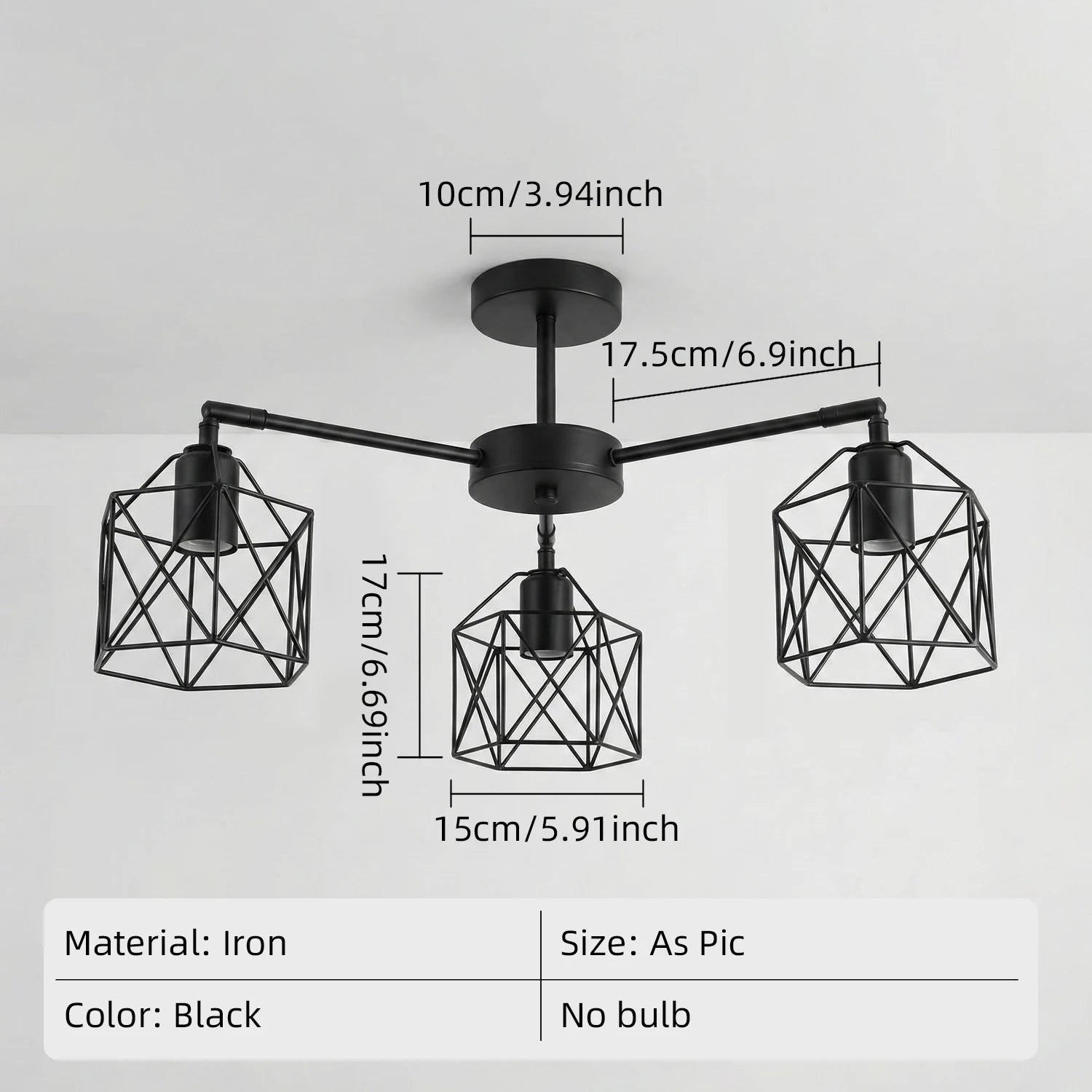 Black Iron Cage Luminaires Loft Vintage Ceiling Lights Kitchen Bedroom Living Room Study Chandelier Lighting fixtures Qme black