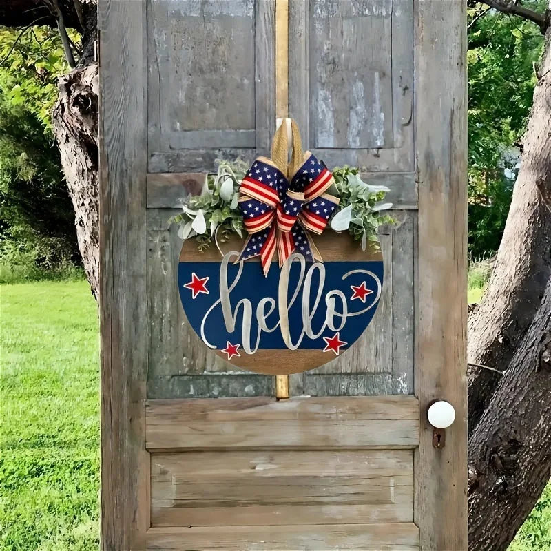 Independence Day Hello Door Wreath Front Hanging Sign US Festival Qme