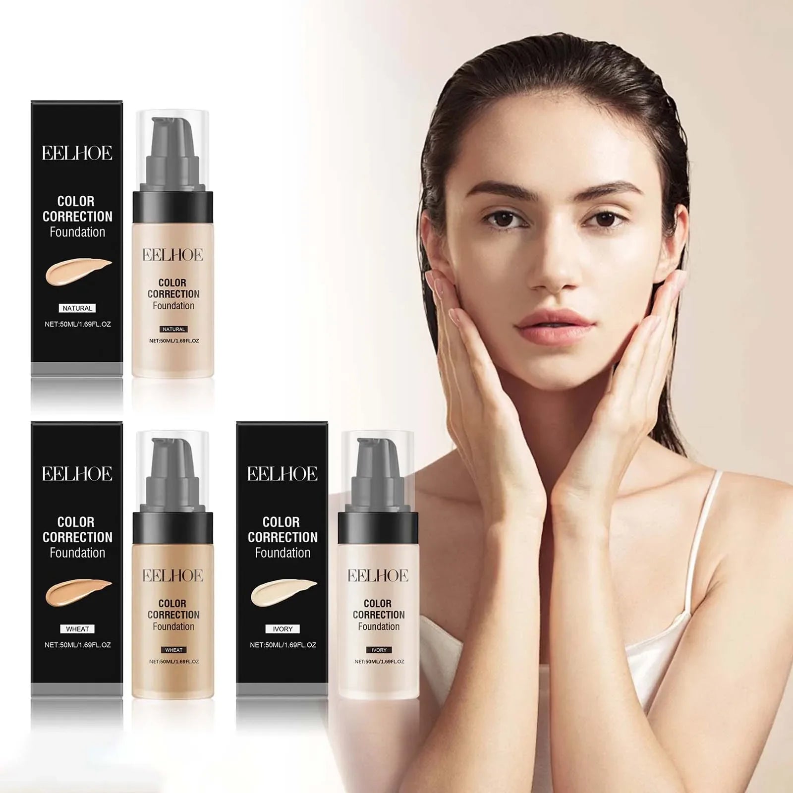 50ML Liquid Foundation CC Cream Matte Full Coverage Moisturizing Brightening Concealer BB Cream Oil Control Makeup Cosmetics Qme