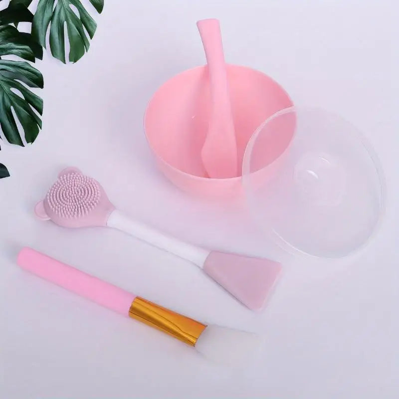 Face Mask Mixing Bowl DIY Facemask Tool Facial Stick Spatula Silicone Qme Pink