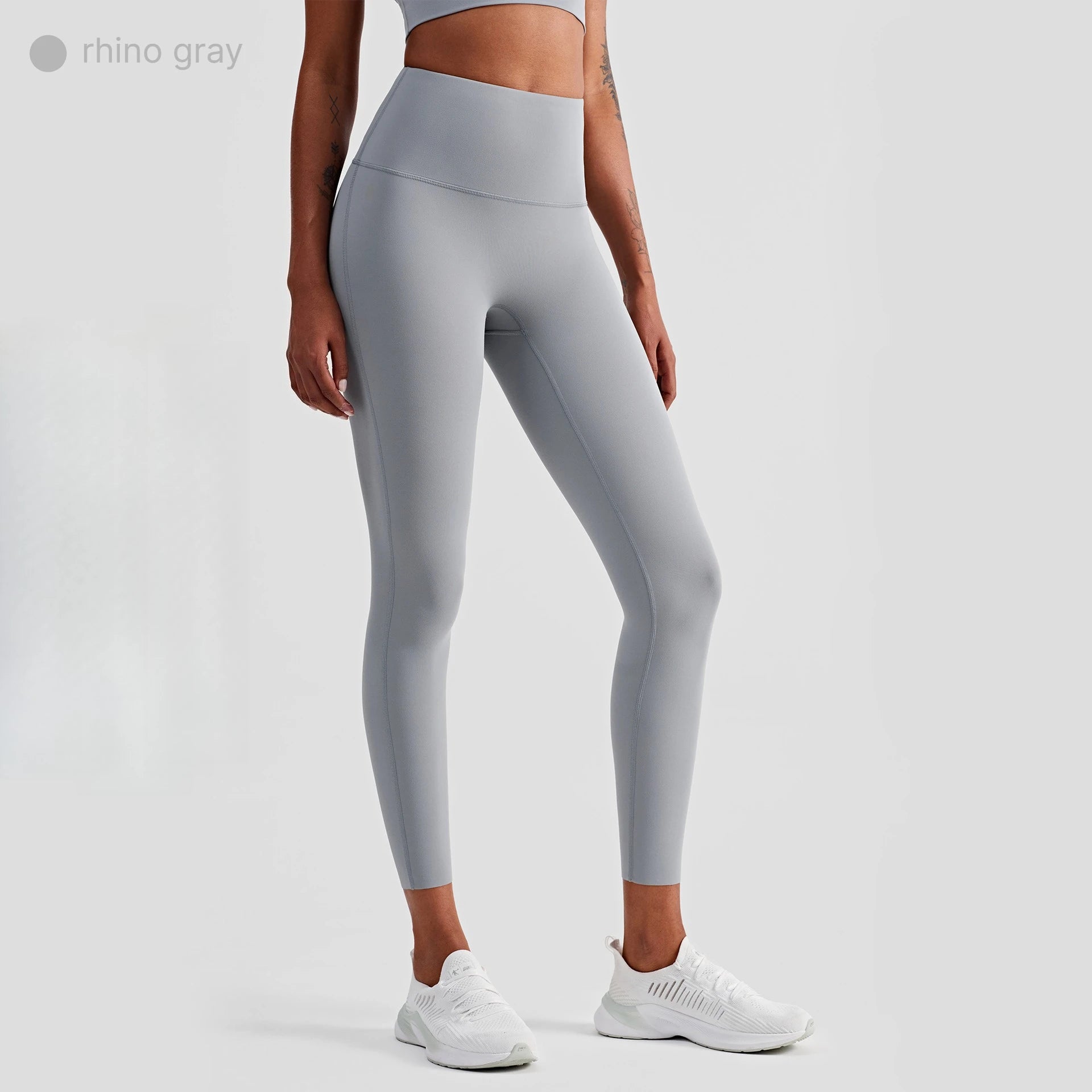 A Solid color yoga high waisted legs women's sports pants, hip lifting sports pants, fitness gym comprehensive training, jogging Qme rhino gray S