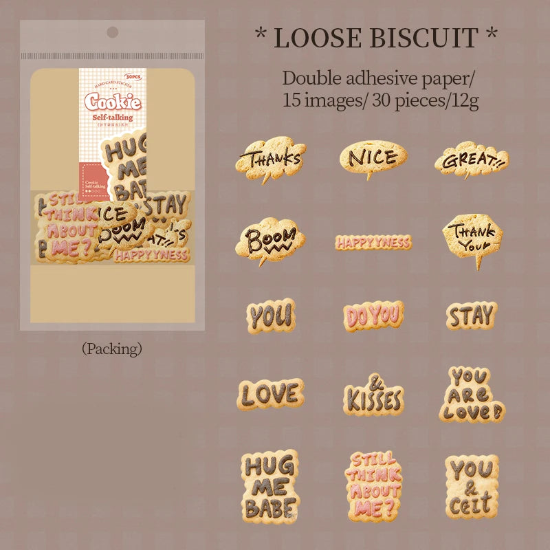 30 Sheets/Bag Realistic Biscuit Theme Hard Card Sticker for DIY Scrapbook Phone Case Notebook Decoration Craft Qme 3