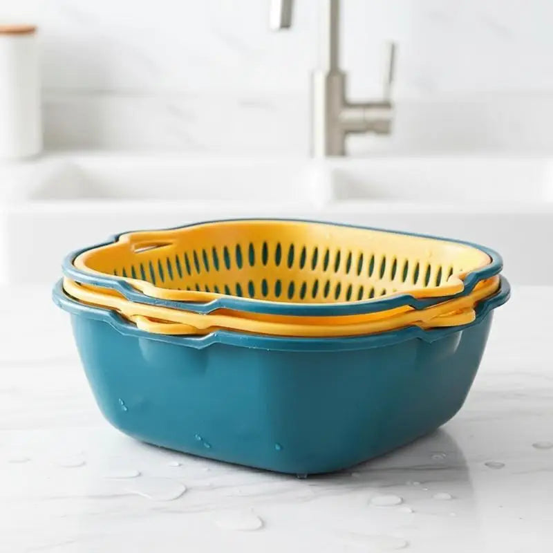 Fruit Vegetable Drain Basket Plastic Green Yellow Household Qme