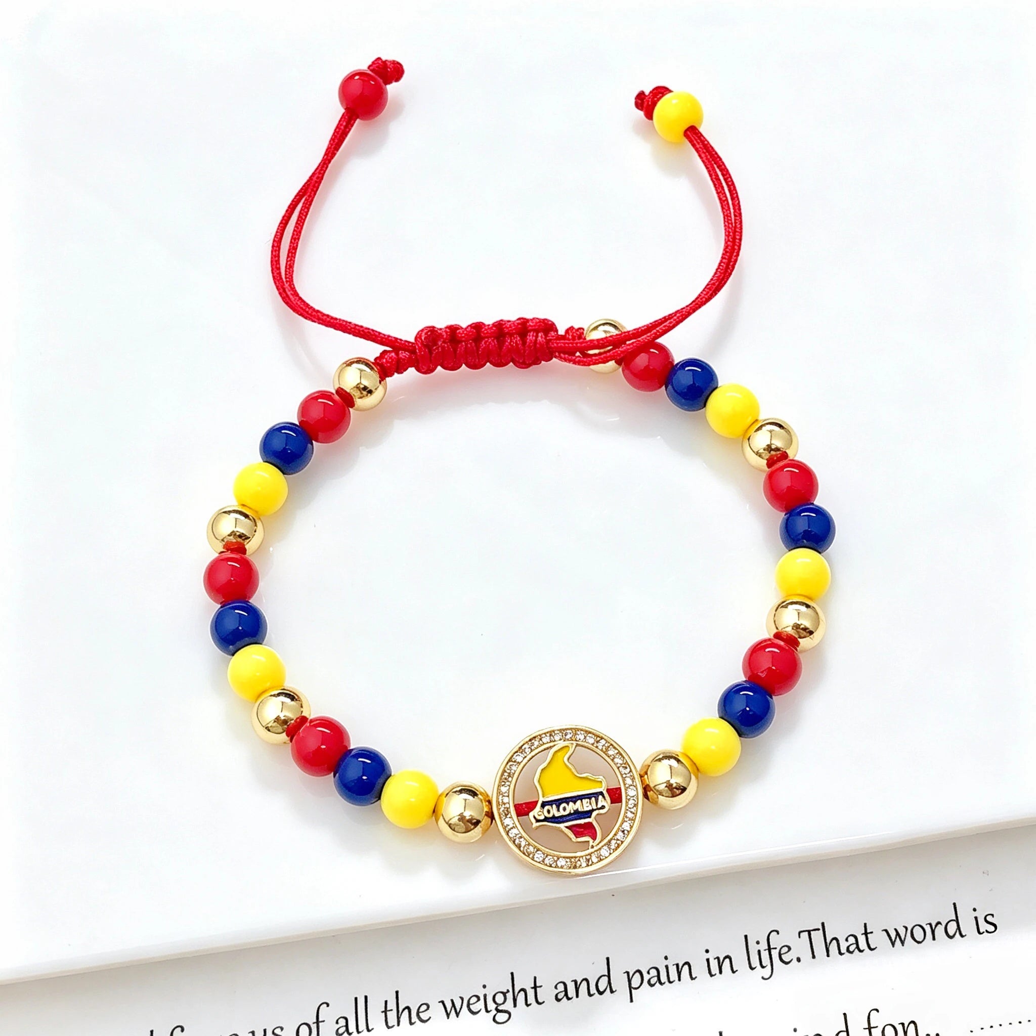 Yellow Blue Red Beads Braided Lucky Red Cord-Venezuela Colombia Flag Bracelet Adjustable Patriotic Enamel Jewelry for Men Women Qme 10