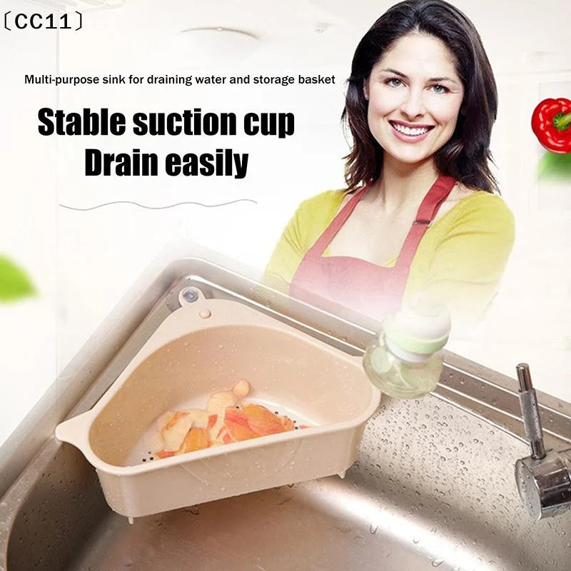 Kitchen Sink Triangle Drain Basket Plastic Food Vegetables Peel Egg Qme