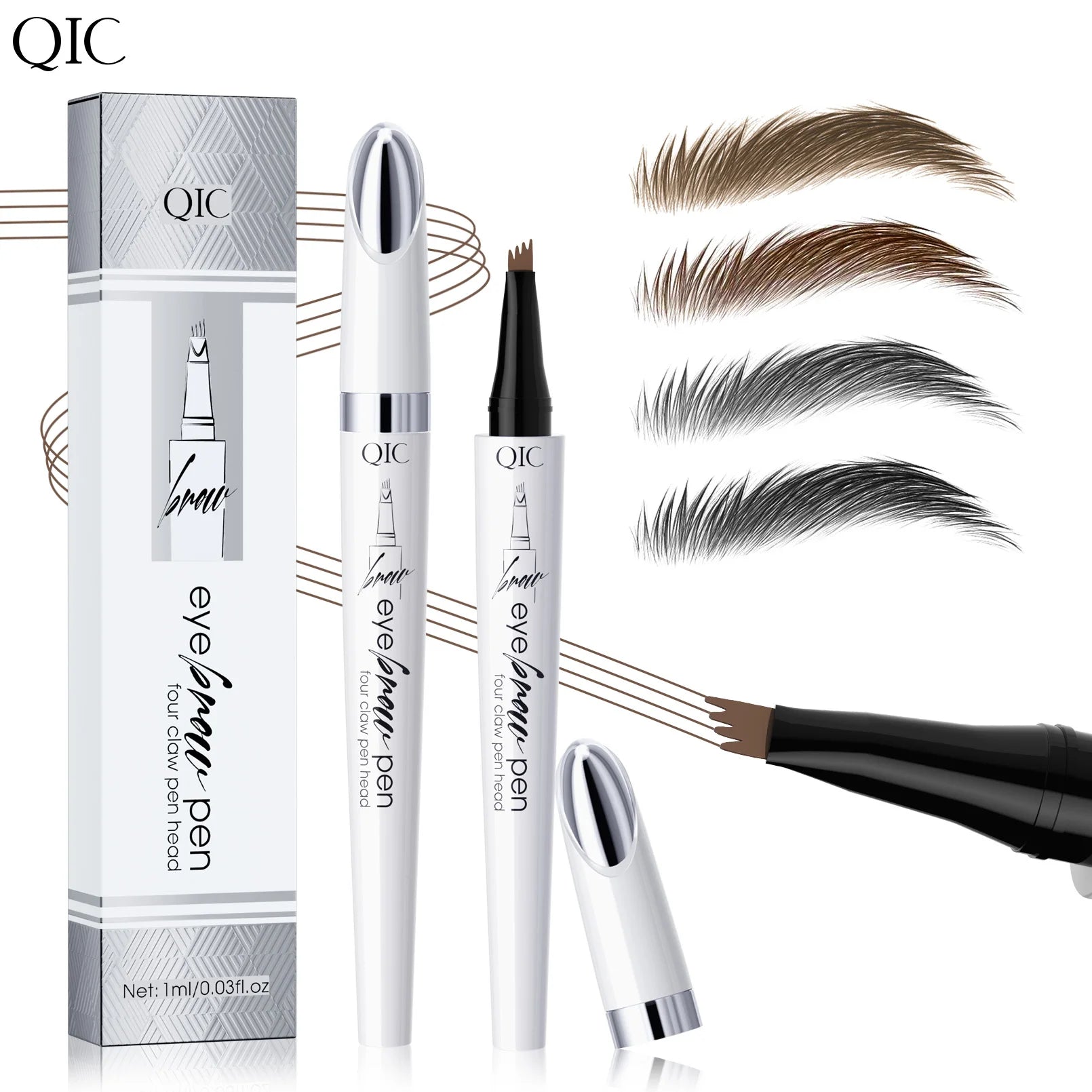 4 Colors Available 4 Split Tip Waterproof Eyebrow Pen, Long Lasting Anti-smudge Four-head Natural Microblading Eyebrow Pen Qme