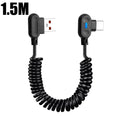 USB Type-C 90° Angle Elbow Fast Charging Spring Data Cable Spiral Coiled Retractable Data Cord Quick Charge For Huawei Samsung Qme 1.5m