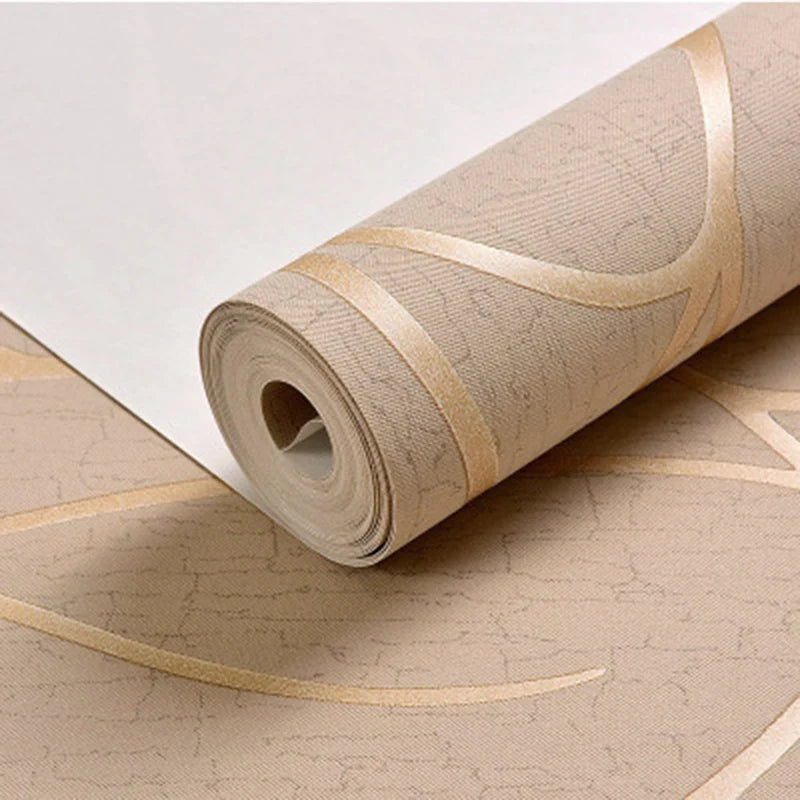 Non-woven 53cm European Style 3D Wallpaper Modern Bedroom Background Moisture-proof Curve Stripes Thickened Wall Stickers Qme 4 53cmX1m