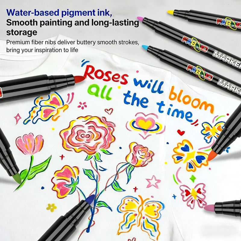 12/24/36 Color Fabric Markers Non Toxic Indelible Permanent Fine Tip Textile Marker Pen for Clothing Fabric Drawing DIY Art Qme