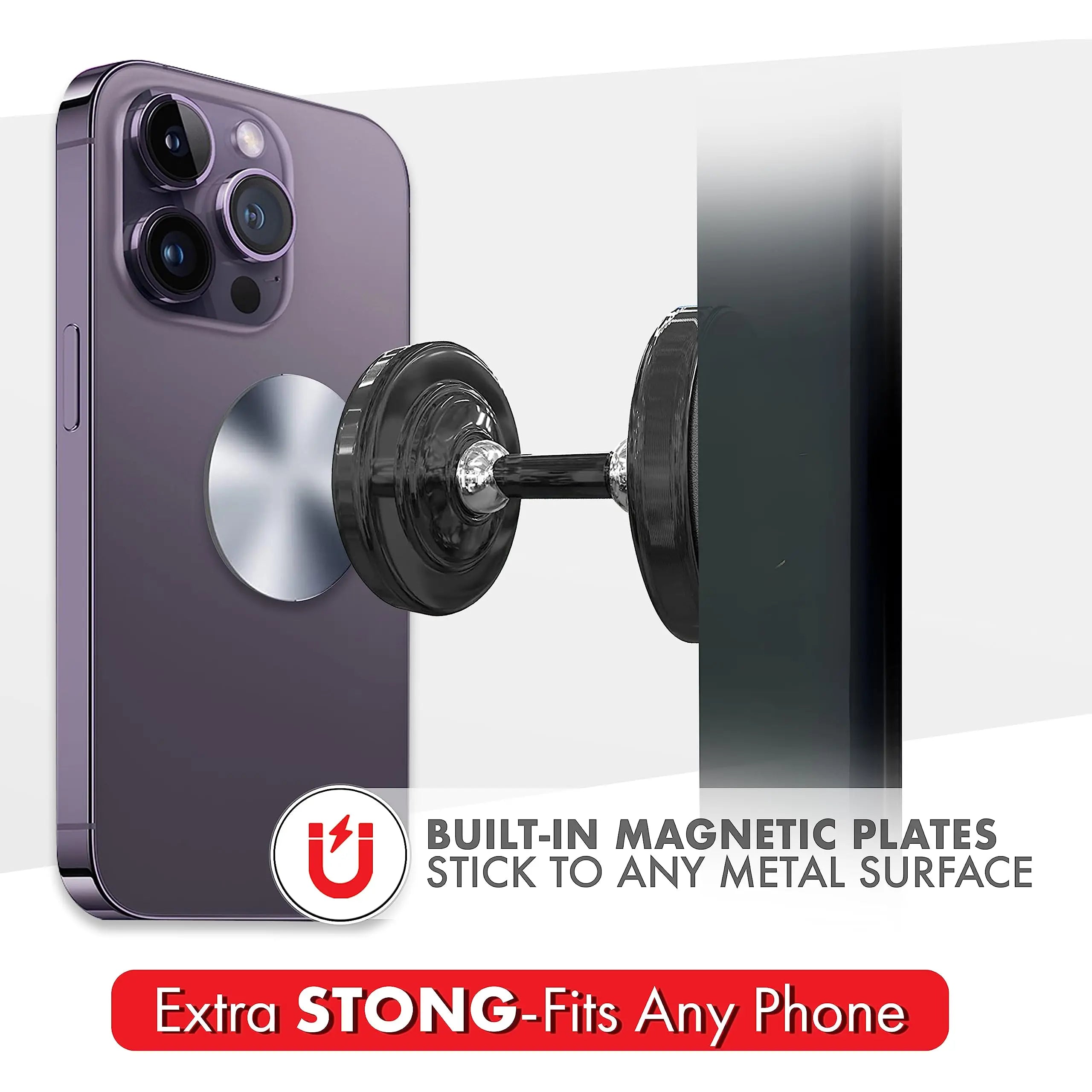 Dual Magnetic Gym Phone Holder for Working Out Videos-Double Sided Strong Magnet with 360 Degree Rotation - Fits Any Smart Phone Qme
