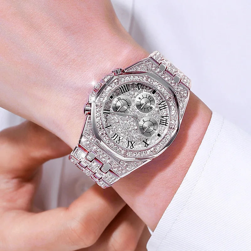 Luxury Octagonal Bezel Iced Quartz Watch Multipack Roman Numeral Dial Men Hip Hop Jewelry Without Gift Box Qme 4