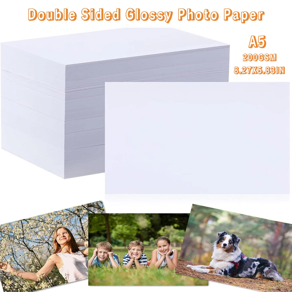 A5 Double Sided Glossy Photo Paper 5.83 x 8.27 Inch Photo Paper Art Paper 200gsm Printer Paper Office Supplies for Inkjet Print Qme