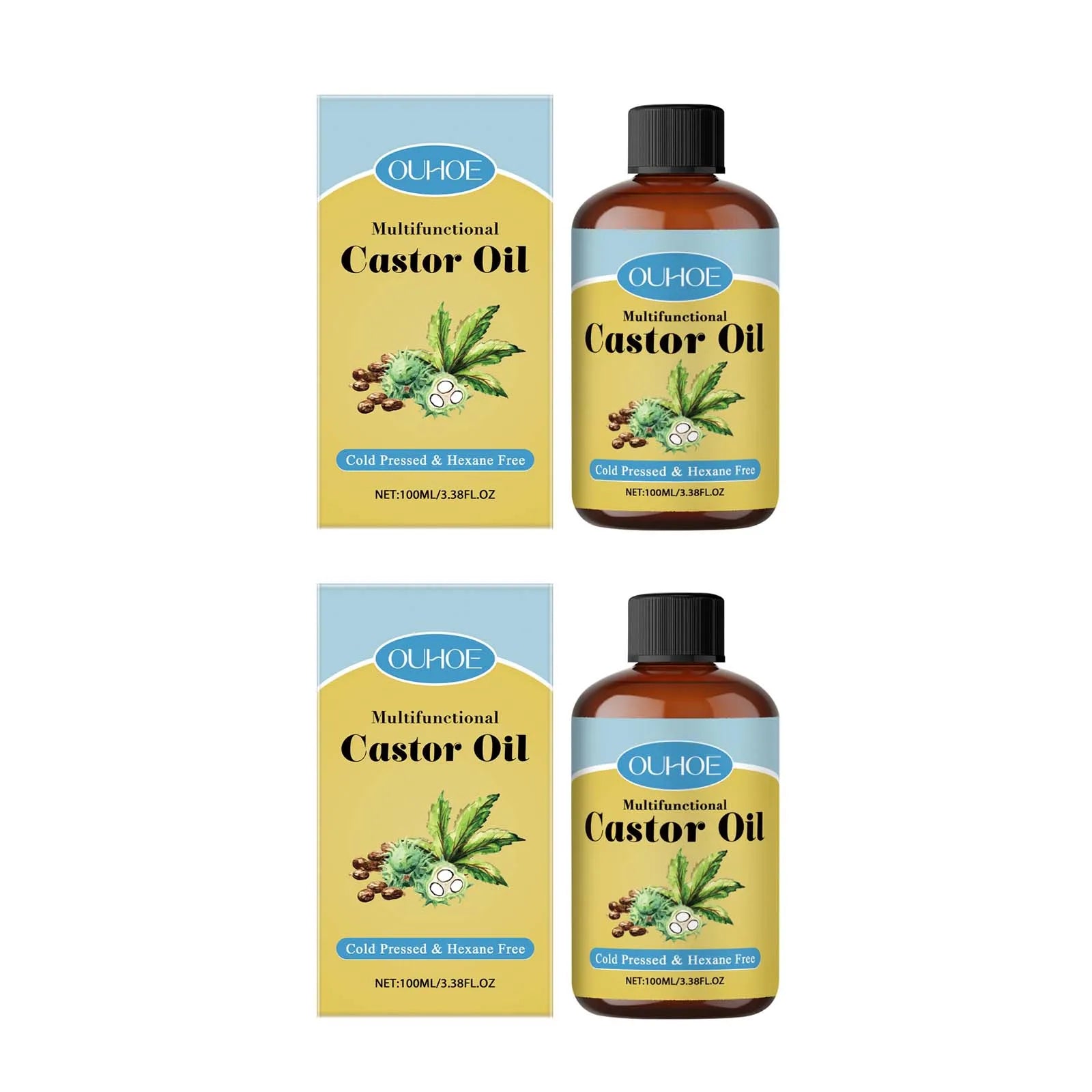 Organic Castor Oil Moisturizing Hair Eyelashes Eyebrows Emollient Relaxation Aromatherapy Brightening Body Massage Essential Oil Qme 2Pcs 100ml