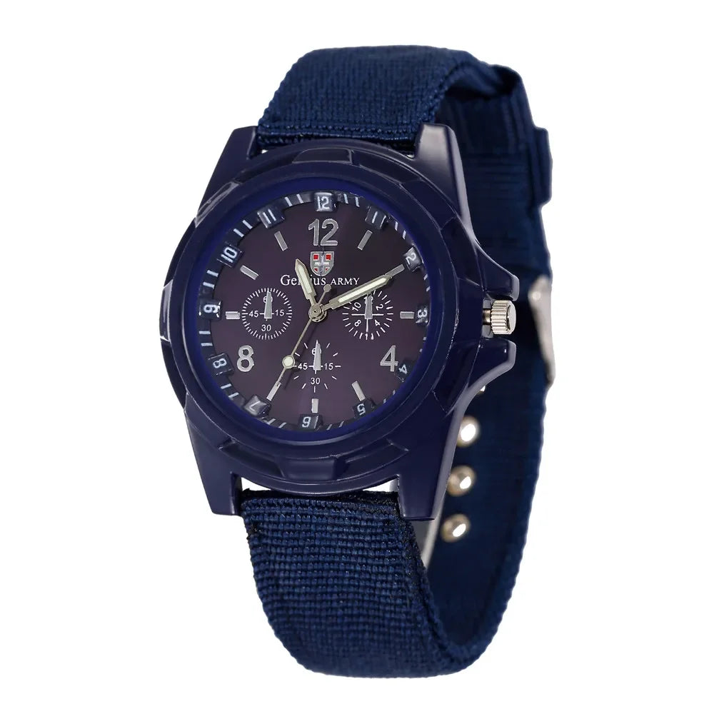 Men Army Nylon Band High Quality Quartz Movement Men Sports Watch Casual Wristwatches Outdoors Men Aviator Watches Men's Watch Qme Blue
