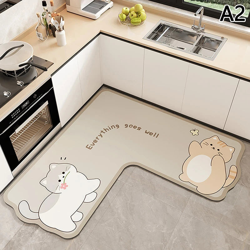 L-shape Absorbent Kitchen Floor Mat Long Diatomite Rug Soft Washable Qme A2