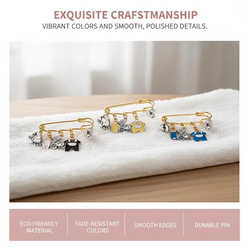 New Baby Arrival Charm Safety Pin Brooch Foot Bottle Stroller Dummy Enamel Pins Gender Reveal Shower Gift Clothes Bag Decorative Qme