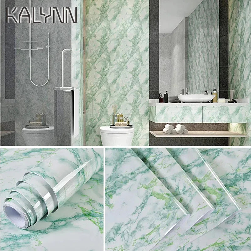 Width Vinyl Wall Stickers Waterproof Marble Self Adhesive Wallpaper Qme Green 500cmx55cm