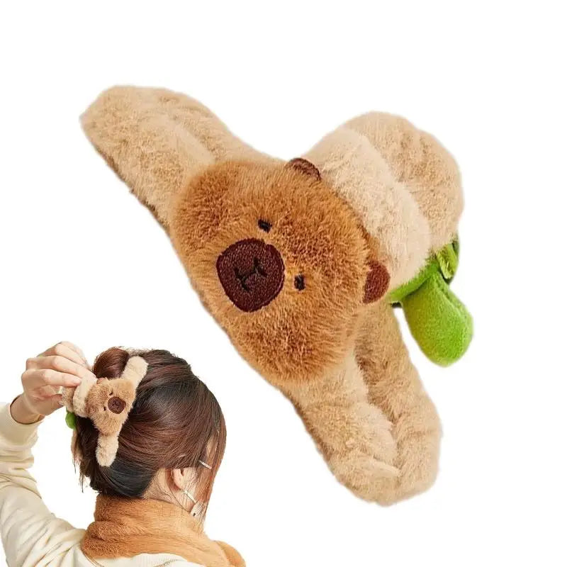 Capybara Hair Holder Adorable Clip Plush Ties Fuzzy Animal Clips Qme