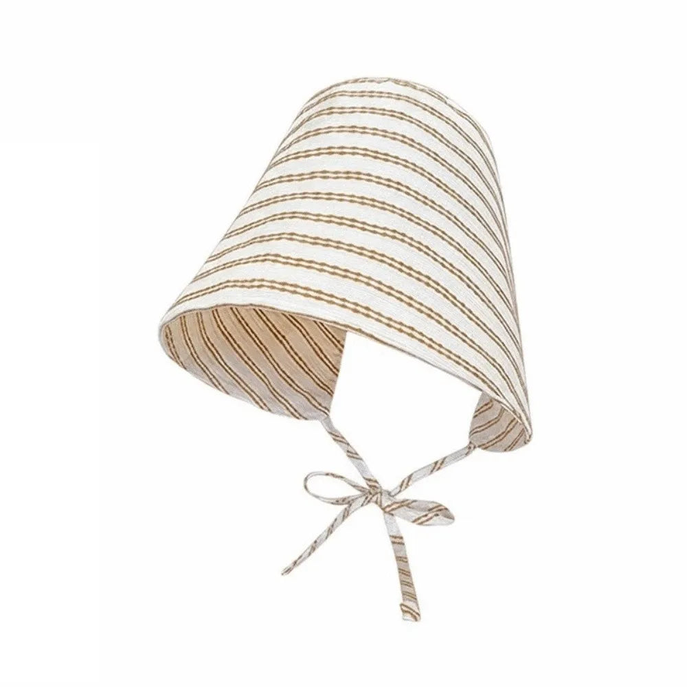 French Large Brim Sun Protection Hat Wide Foldable Bucket Breathable Qme Khaki Stripes