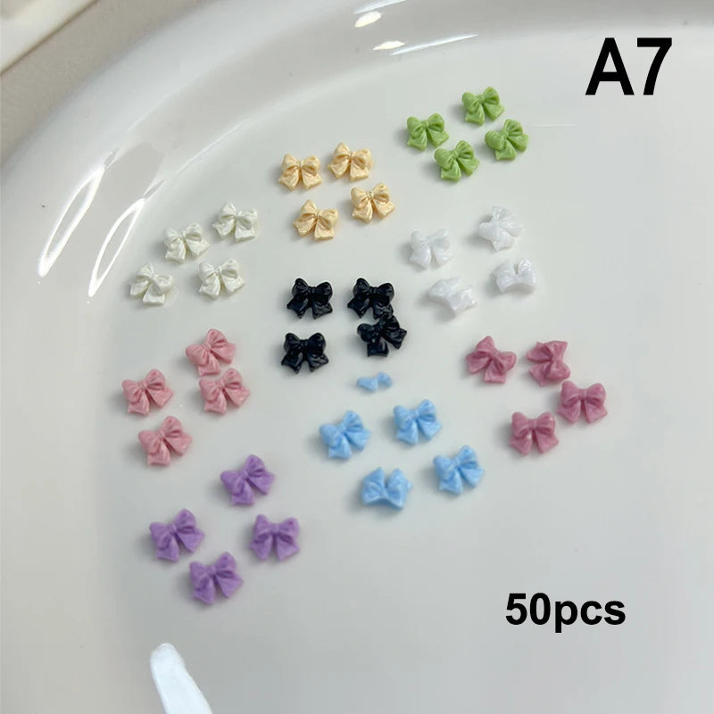 Chic Trendy Manicure Look Ribbon Bowtie Nail Charms Light Luxury Qme A7