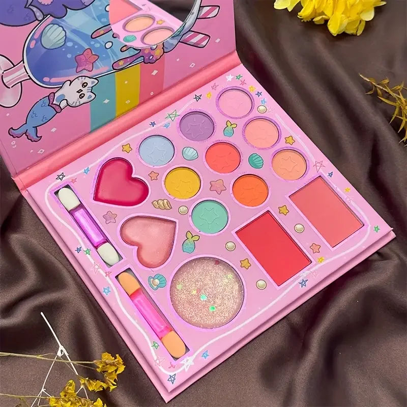14-color Cartoon Makeup Palette Pink Glitter Eyeshadow Matte Sequins Qme A