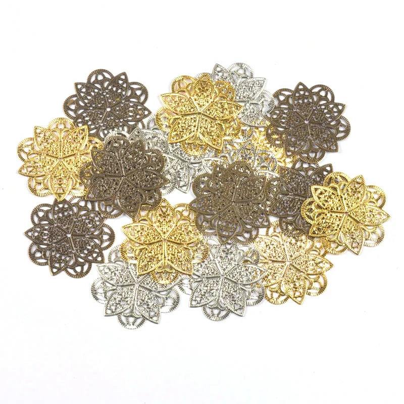 3Colors Flowers Filigree Wraps Connectors For Making DIY Jewelry Accessories Findings Scrapbook Home Decor Metal Crafts Supplies Qme